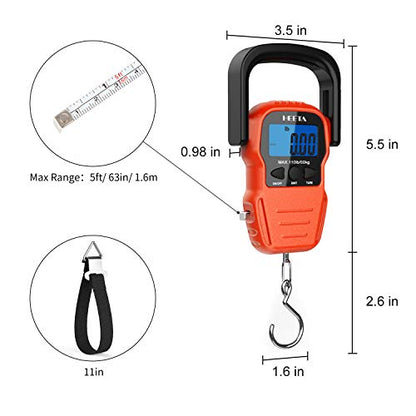 HEETA Fish Scale Digital Fishing Luggage Weight Scale with Measuring Tape - color: Orange