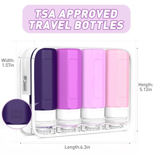 Redfly Travel Bottles for Toiletries 3oz, Silicone Travel Size Containers - color: Purple, size: 4Packs