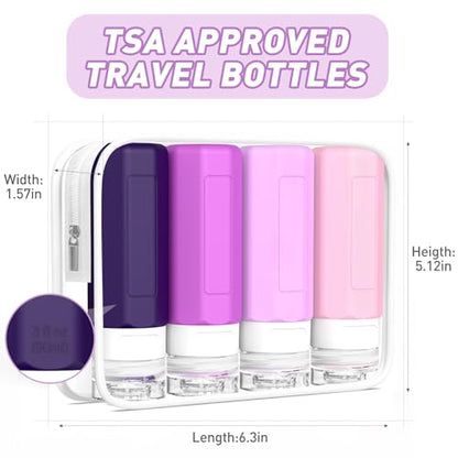 Redfly Travel Bottles for Toiletries 3oz, Silicone Travel Size Containers - color: Purple, size: 4Packs