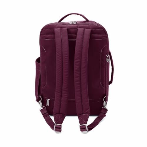 Securtex® Classic Anti-Theft Convertible Travel Backpack - 11x17” Carry-On, Fits 16” Laptop, Locking Zippers, Expandable - color: Mulberry
