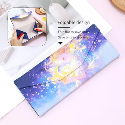 Foldable Glasses Case, Magnetic PU Leahter Sunglasses Case, Cute Hard Shell Folding Eyeglass Cases for Women Kids - color: Blue Dream