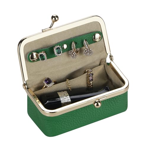 Royal Bagger Genuine Cow Leather Jewelry Box, Mini Case for Rings, Necklaces & Earrings, Kiss Lock Coin Purse for Women 3203 (Milk Tea) - color: Milk Tea