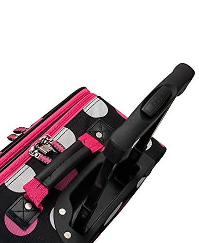 Rockland Escape 4-Piece Softside Upright Luggage Set, Telescoping Handles, Multi/Pink Dot, (14/19/24/28) - color: Multi Pink Dot, size: 4 Piece (28"/24"/19"/14" Tote)