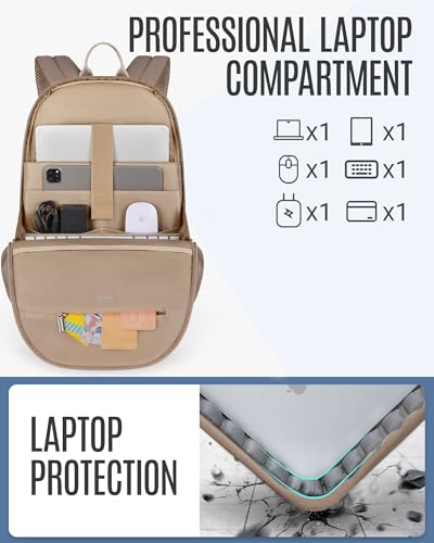 LIGHT FLIGHT Travel Backpack for Women, 17.3 inch Laptop Daypack - color: Champagne, size: 17.3 Inch without Wheels