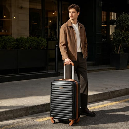 3 Piece ABS+PC Luggage Set, Carry On with Spinner & Duffle - color: JET BLACK, size: carry-on set