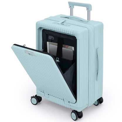Nobl Travel Carry on Expandable Luggage, Aluminum Frame Hard Shell Suitcase | Airline Approved 22.5"x14.2"x9.8", 360° Spinner Wheels, TSA Locks, USB Charging, Cup & Phone Holder, PC Shell, Powder Blue - color: Powder Blue