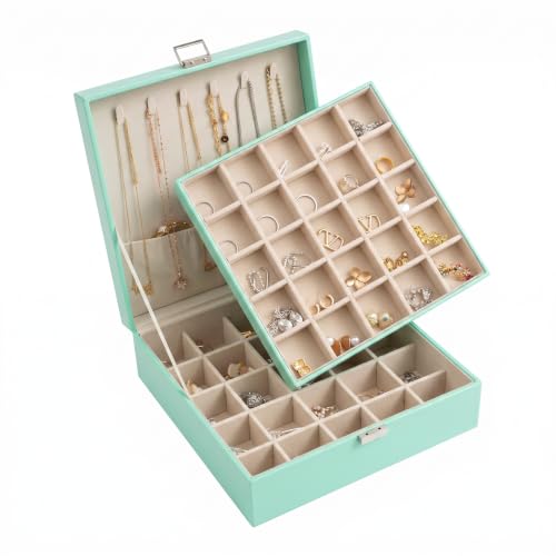 Frebeauty 50 Grid Earring Holder Organizer,2 Layer Jewelry Box for Women - color: Turquoise