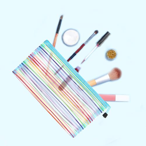 Mesh Bags with Zipper (6 Pack), Nylon Makeup Bag Cosmetic Pouches Travel Organizer Case for Purse Diaper Bag Home Organizing Striped Multi Size Blue - size: 6 Pack Makeup Nylon Mesh Blue