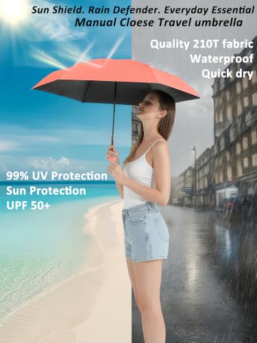 BAODINI Travel Mini Umbrella With UV Sun Protection, Compact Pocket Size - color: Orange-Red