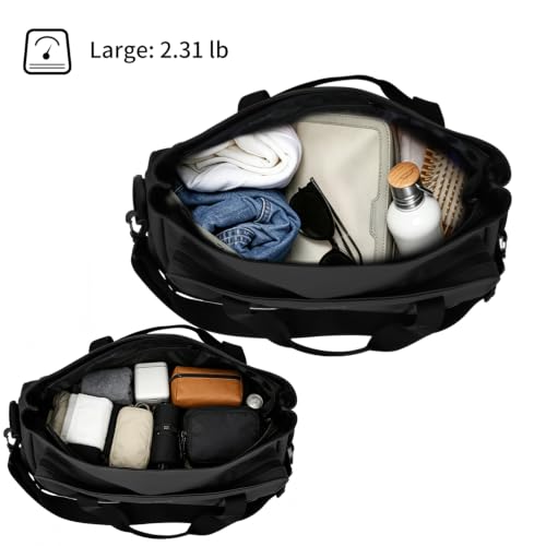 AMJ Travel Duffel Bag for Women Men, PU Leather Gym Bag with Detachable Shoulder Strap, Large Carry On Weekender Overnight Bag Tote - Black - color: Black