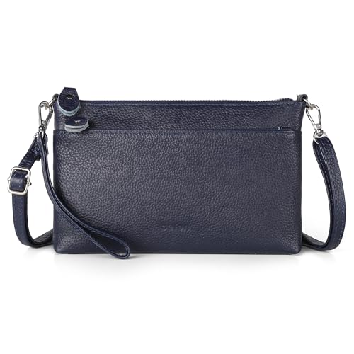 befen Genuine Leather Wristlet Clutch Wallet Purses with RFID Blocking - color: Navy Blue