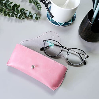 LogHog Portable Leather Glasses Case,Flexible Sunglasses Pouch Slim Case for Women Men Horizontal Eyeglass Case - color: Pink