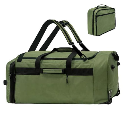 Rolling Duffel Bag with 3 Wheels, 28 Inch 110L Waterproof, Green - color: Green