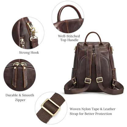 S-ZONE Leather Backpack Purses for Women Antitheft Rucksack Shoulder Bag Medium - color: 4-deep Brown