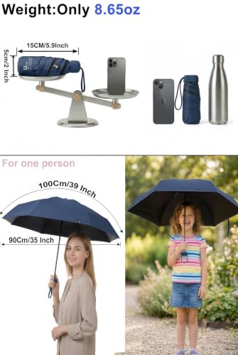BAODINI Travel Mini Umbrella With UV Sun Protection, Compact Pocket Size - color: Navy Blue