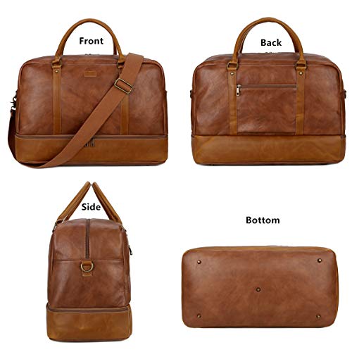 Baosha Vegan Leather Large Travel Duffel Tote Bag Carry On Weekender Overnight Bag With Shoe Compartment HB-38 - color: Brown
