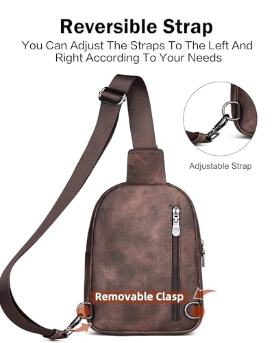 FADEON Sling Bags for Women Crossbody Bag, Designer PU Leather Sling Purse - color: Coffee Brown Retro Style, size: Small
