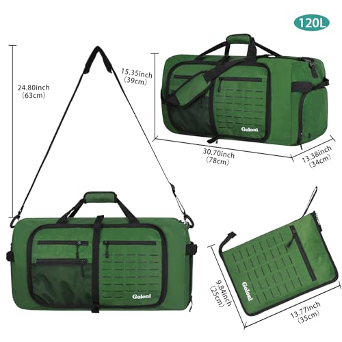 Goloni 120L Foldable Duffle Bag for Travel, Large Durable Travel Duffel Bag - color: Green, size: 120L