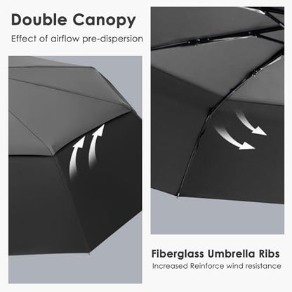 Windproof Compact Travel Umbrellas for Rain – Easy Auto Open Close, Automatic Durable Waterproof – Backpack, Portable, Lightweight Umbrellas for Travel - color: 1xBlack/Grey