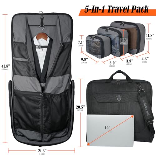 WELKINLAND 3-Suit Garment Bags for Travel & 4Pack Compression Packing Cubes