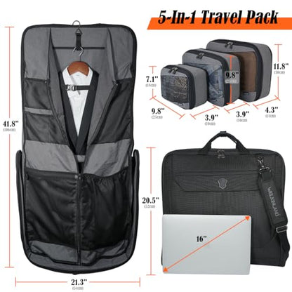 WELKINLAND 3-Suit Garment Bags for Travel & 4Pack Compression Packing Cubes