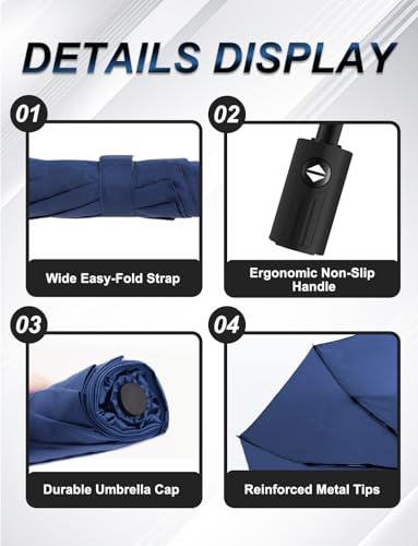 Windproof Travel Umbrella, Automatic Compact Folding Umbrella, Small Travel Size Umbrella for Rain, Backpack & Everyday Carry - color: Dark Blue