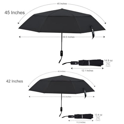 TradMall Travel Umbrella 42/45 Inches Double Vented Canopy - color: Black, size: 42 Inches