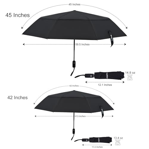 TradMall Travel Umbrella 42/45 Inches Double Vented Canopy - color: Black, size: 45 Inches