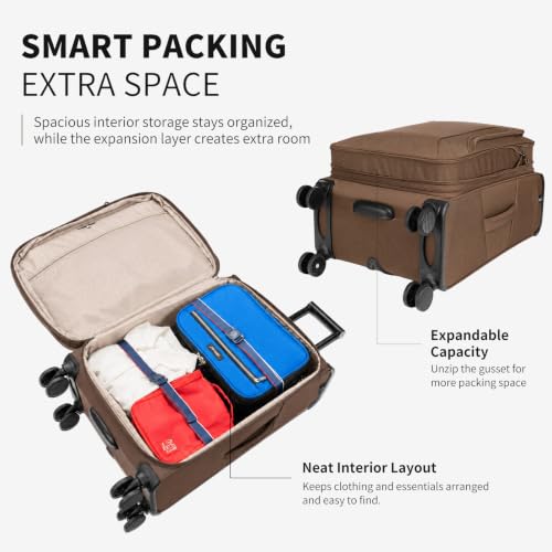 Verage Toledo Carry On Luggage with Spinner Wheels (20-Inch, Cocoa Brown) | Softside Expandable Suitcase, TSA Lock, Business Suitcase - color: Cocoa Brown, size: Carry-On 20-Inch