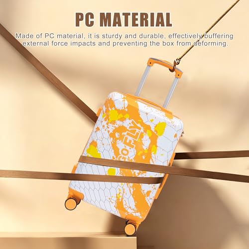 3 Piece Hardside PC Luggage Set, 20/24/28 Inch Travel Suitcases, Printed Pattern Carry On Luggage, Silent Spinner Wheels & Secure Combination Lock, Orange - color: Organge