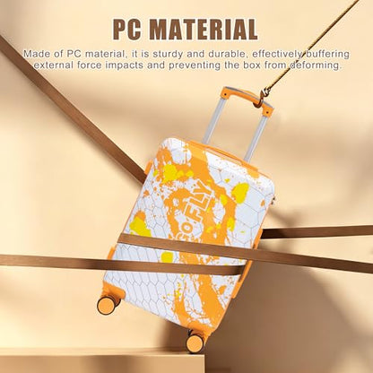 3 Piece Hardside PC Luggage Set, 20/24/28 Inch Travel Suitcases, Printed Pattern Carry On Luggage, Silent Spinner Wheels & Secure Combination Lock, Orange - color: Organge