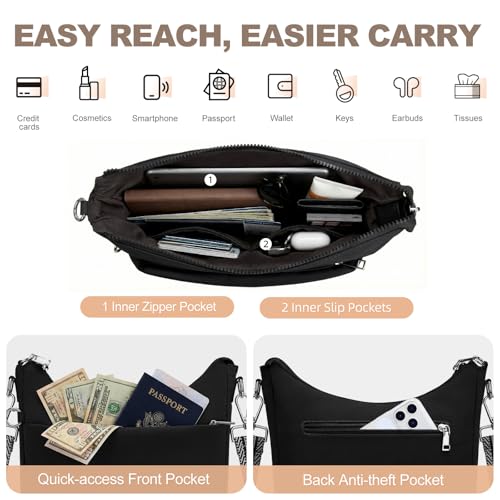 SYTRAH Anti Theft Crossbody Hobo Bags for Women, RFID Puffer Purse - color: Black