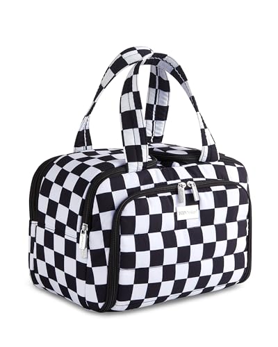 TOPDesign Travel Toiletry Bag, Puffer Makeup Organizer with Compartments - color: Checkerboard