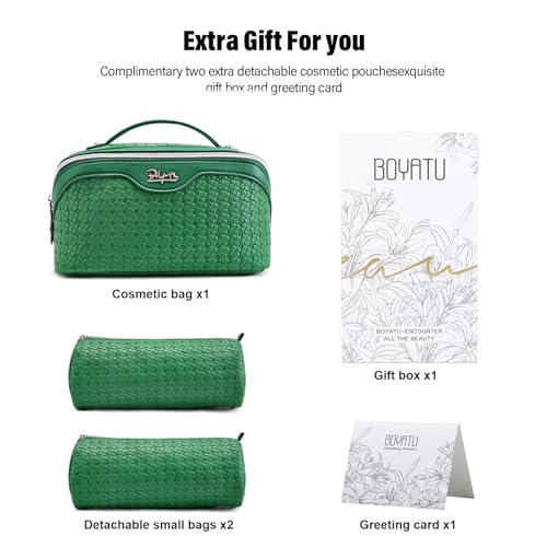 BOYATU Travel Makeup Bag Cosmetic Bags for Women: 3 Pcs Set Make up Bag - color: L38 Green