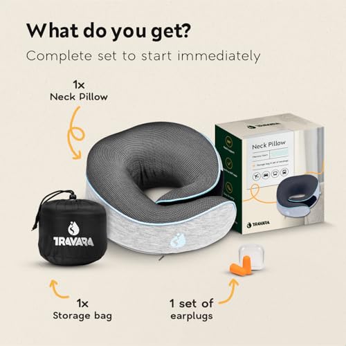 Neck Pillow Airplane - Travel Pillow - Comfortable and Ergonomic Memory Foam - Airplane Pillow with 360° Head & Neck Support - Grey - color: Grey