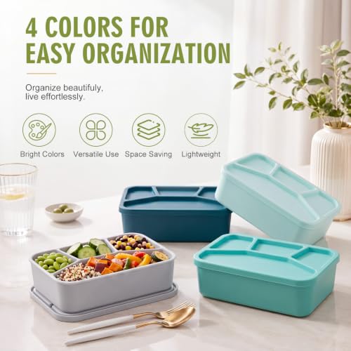 Ziliny 4 Pcs Silicone Bento Box Reusable Lunch Container, Coastal Colors - color: Coastal Colors