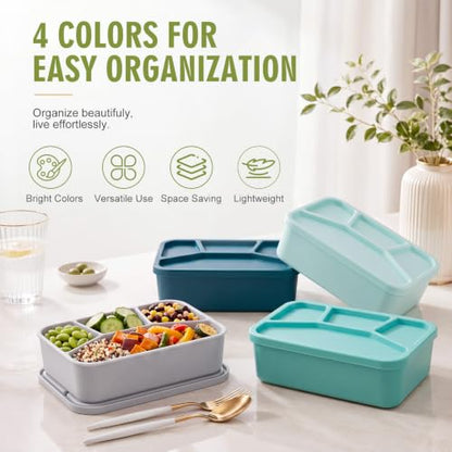 Ziliny 4 Pcs Silicone Bento Box Reusable Lunch Container, Coastal Colors - color: Coastal Colors