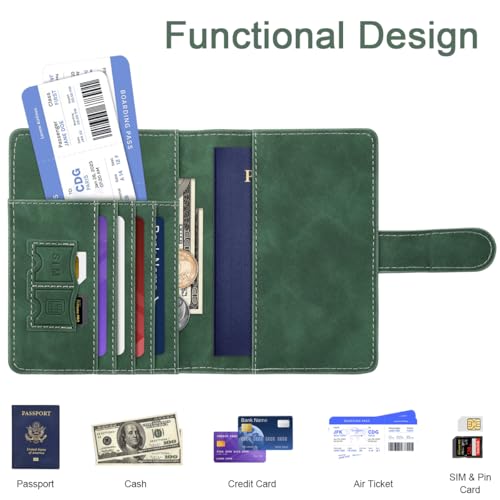 Passport Holder Wallet Cover Personalized Initial Travel Essentials - color: Pine Green, size: H