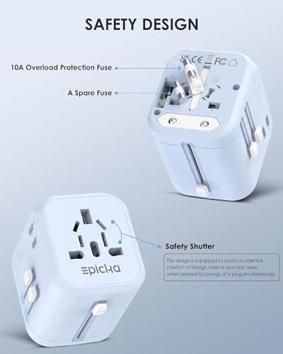 EPICKA PD 35W Universal Travel Adapter, 2AC/2USB-C/3USB-A - color: Blue