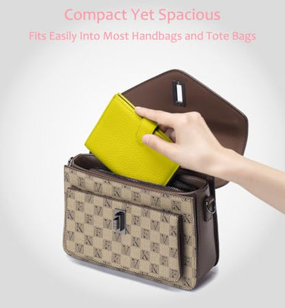 RFID Blocking Travel Wallet for Women, Leather Passport Holder - color: Lemon Yellow