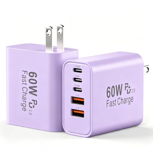 USB C 고속 충전기 블록, 60W 아이폰 USB 타입 C 벽 충전 전원 블록 - color: 라벤더.