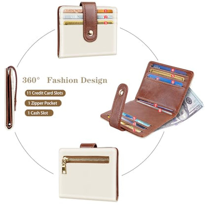 Small Wallets for Women Slim Minimalist Bifold Credit Card Holder - color: A Brown & Cream
