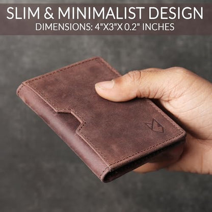 FOXHACKLE Full Grain Leather Credit Card Holder for Men and Women, Slim Bifold RFID Blocking Wallet, Thin Front Pocket Minimalist Wallet, Small Card Case. - color: Hunter Coffee Brown
