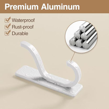 Adhesive Wall Hooks for Towel/Coat,13Lb Strong Stick-On Hooks, White 6 Pack - color: White, size: 6 Pack
