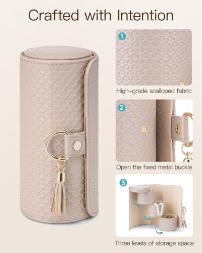 VLANDO Travel Jewelry Organizer, 3 Tier Roll Up Design, Hard Shell Storage - color: E.Grey