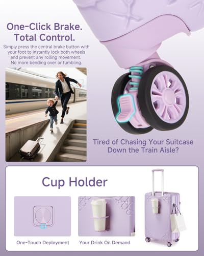 Somago Expandable 2-Piece Luggage Sets 20"/24" Suitcases with Shock-Absorbing Braking Spinner Wheels Moon Star Design Hard Shell Suitcase with Cupholder TSA Lock (Light Purple,Expandable 20/24 Inch) - color: Light Purple, size: Expandable 2-Piece Set(20/2
