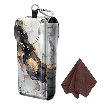FINTIE Double Glasses Case with Carabiner Hook, Vegan Leather Eyeglass Case - color: Cloudy Marble