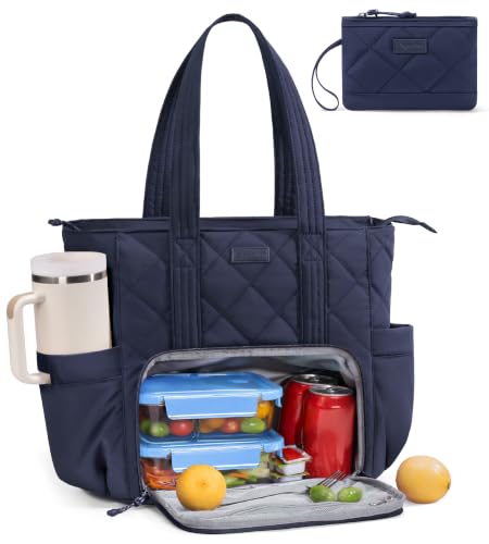 Bagstellar Lunch Tote Bag for Women, 3 in 1 Work Bag with Lunch Compartment - color: Navy Blue