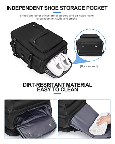 WONHOX Large Travel Laptop Backpack Expandable Flight Approved Backpack Carry on Backpack for Women Men Waterproof 17inch Laptop Daypack Hiking Work Backpack with Shoe Compartment Black - color: A6-black
