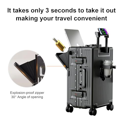 2-Piece Hardshell Zipperless Luggage Set, 20/26" Aluminum Frame Hardshell Spinner Luggage, Airline Approved Carry-On Luggage, TSA Lock, 360° Quiet Wheels With Cup Holder (Black) - color: Black